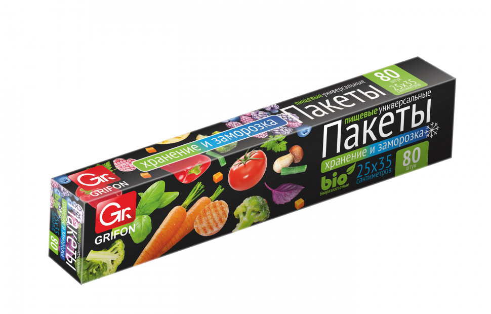 

Пакеты пищевые GRIFON универсальные Хранение и Заморозка 25x35 см 80 шт прозрачный