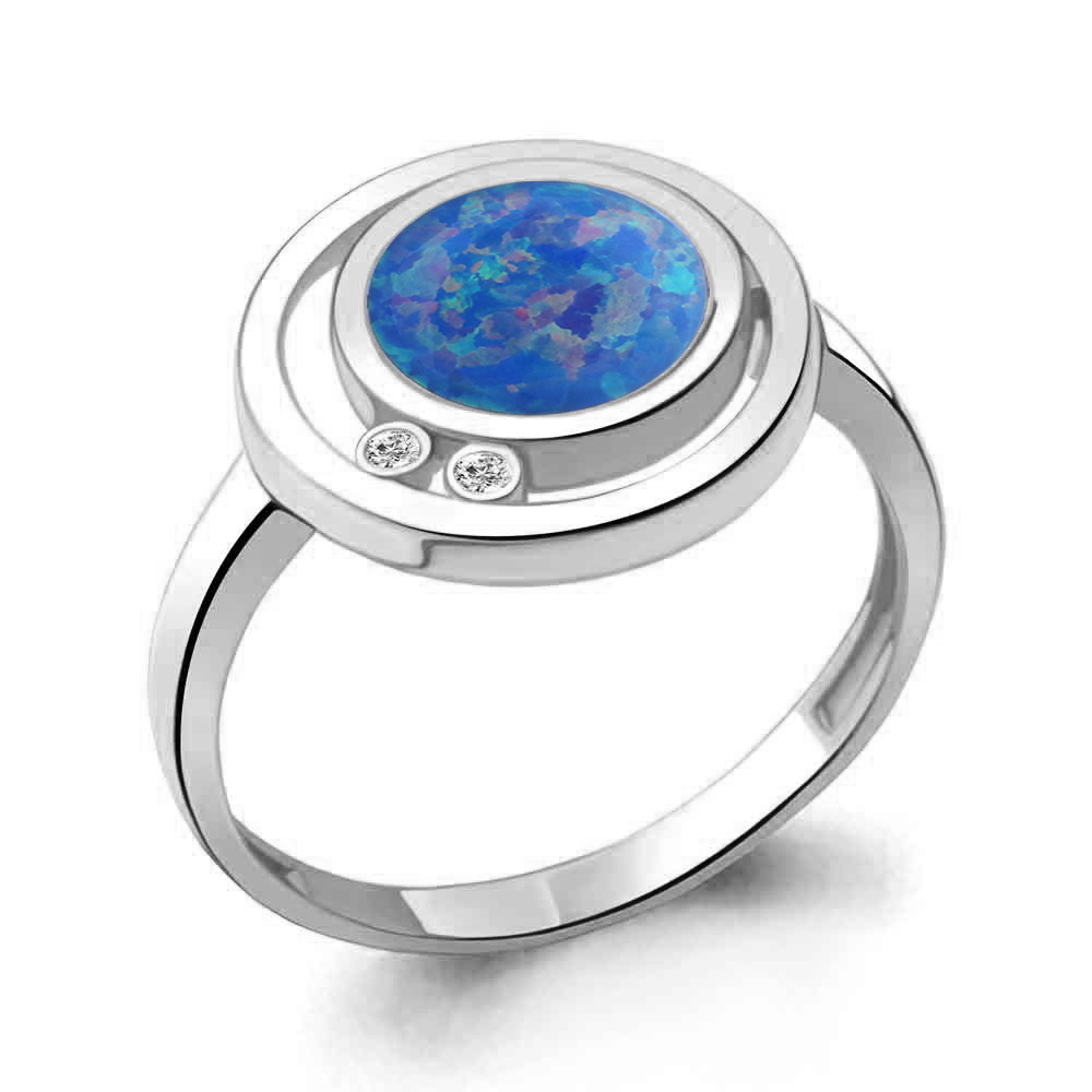 

Кольцо из серебра с опалом искусственным/фианитом р. Aquamarine 6949697А, 6949697А_925_р