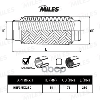 

Труба Гофрированная Универсальная 51x280 Усиленная Miles арт. HBFC51X280