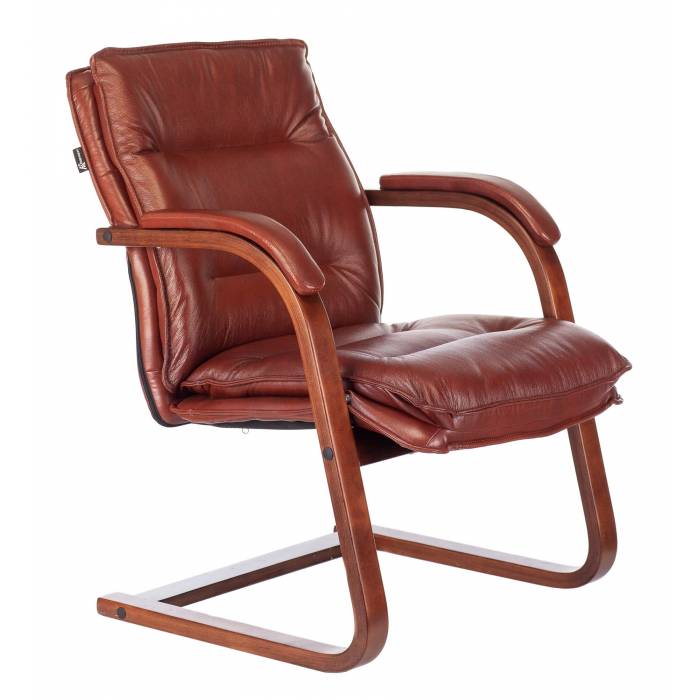 

Офисный стул Бюрократ T-9927WALNUT-AV светло-коричневый Leather Eichel кожа полозья дерево, T-9927
