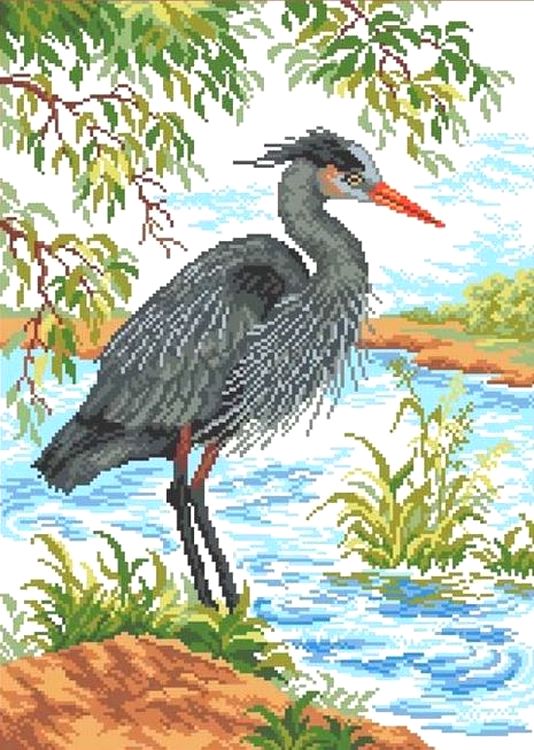 

Рисунок на ткани Цапля у воды