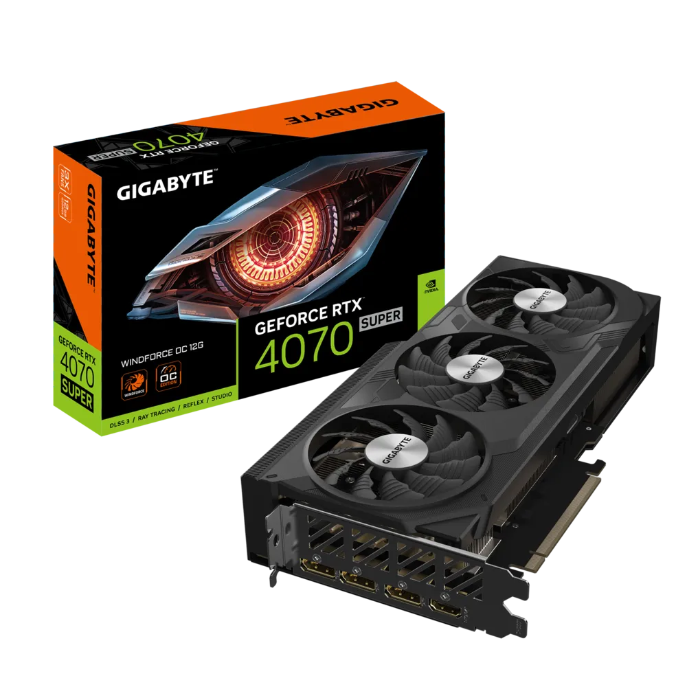 

Видеокарта GIGABYTE GeForce RTX 4070 SUPER WINDFORCE OC (GV-N407SWF3OC-12GD), Черный, GeForce RTX 4070 SUPER WINDFORCE OC