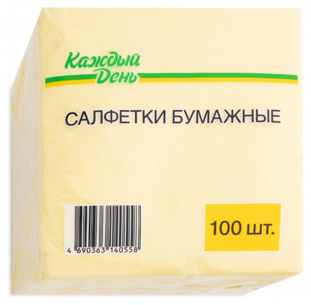 

Салфетки бумажные «Каждый день» однослойные желтые, 100 шт, Желтый, однослойные