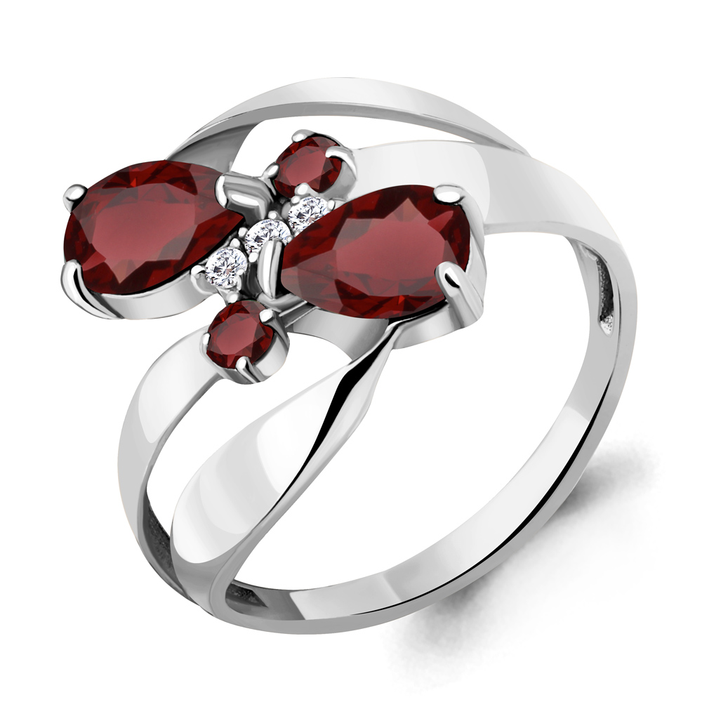 

Кольцо из серебра с гранатом/фианитом р., Aquamarine 6954203А, 6954203А_925_р