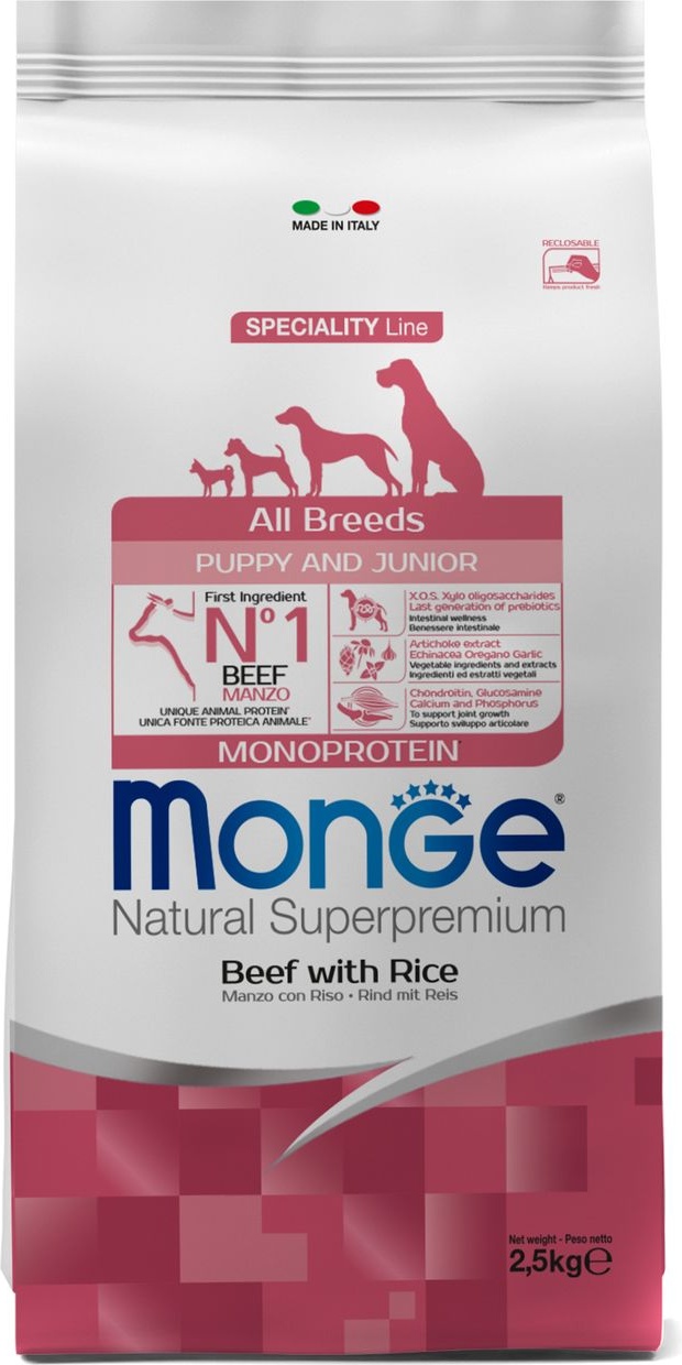 фото Сухой корм для собак monge monge, говядина, рис, 2.5кг