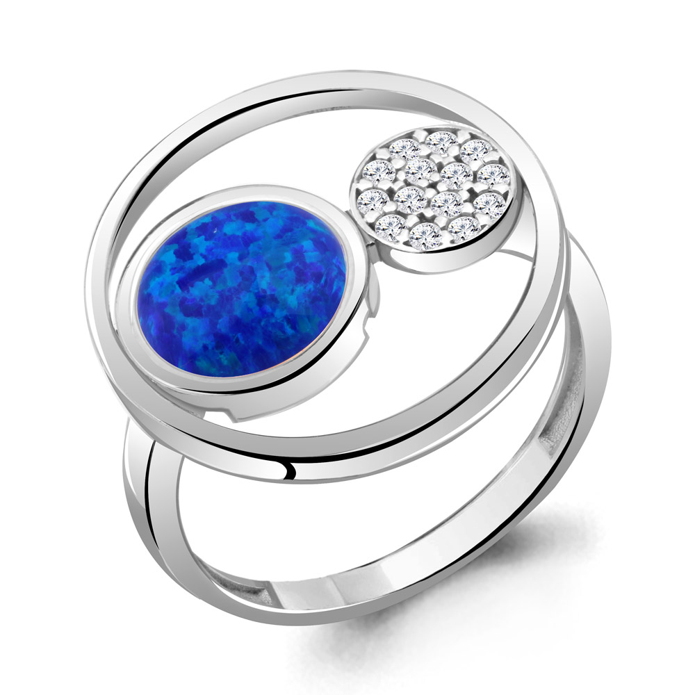 

Кольцо из серебра с опалом искусственным/фианитом р. Aquamarine 6950095А, 6950095А_925_р