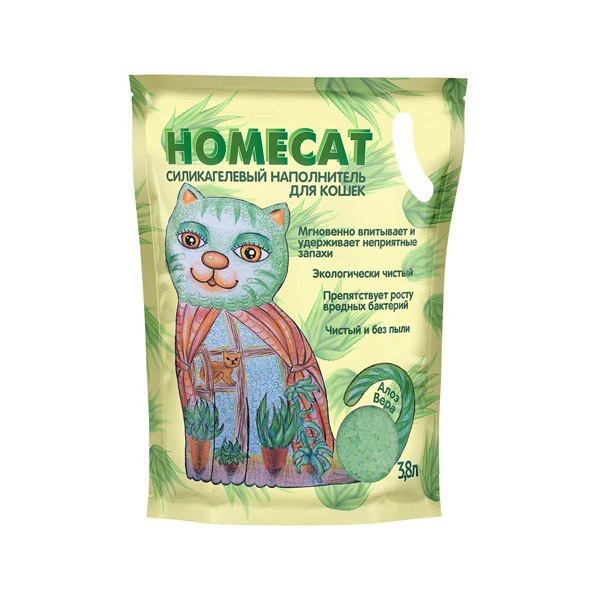 фото Впитывающий наполнитель для кошек homecat силикагелевый, алоэ вера, 1.625 кг, 3.8 л