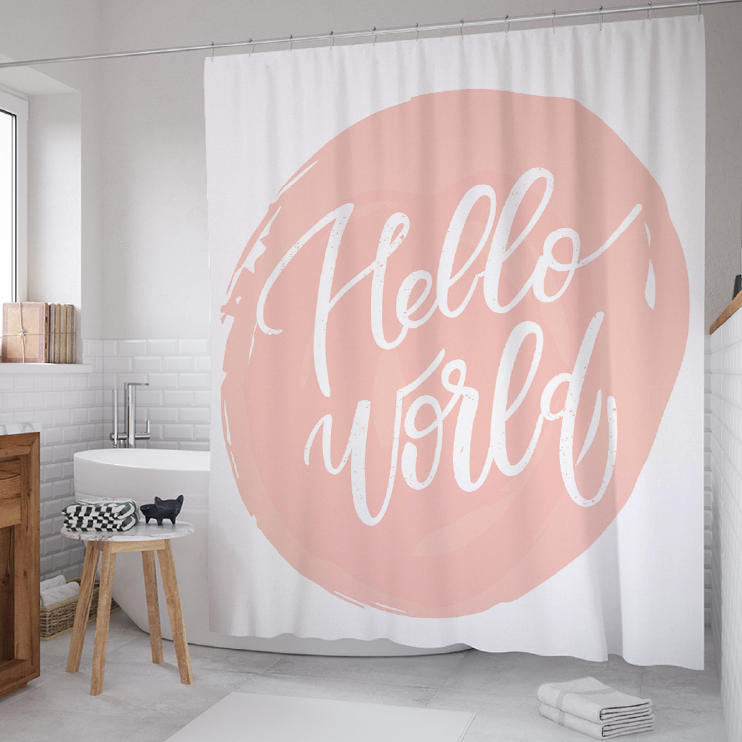 

Штора для ванной JoyArty "Приветствие в кругу" из сатена, 180х200 см с крючками, Белый, Приветствие в кругу