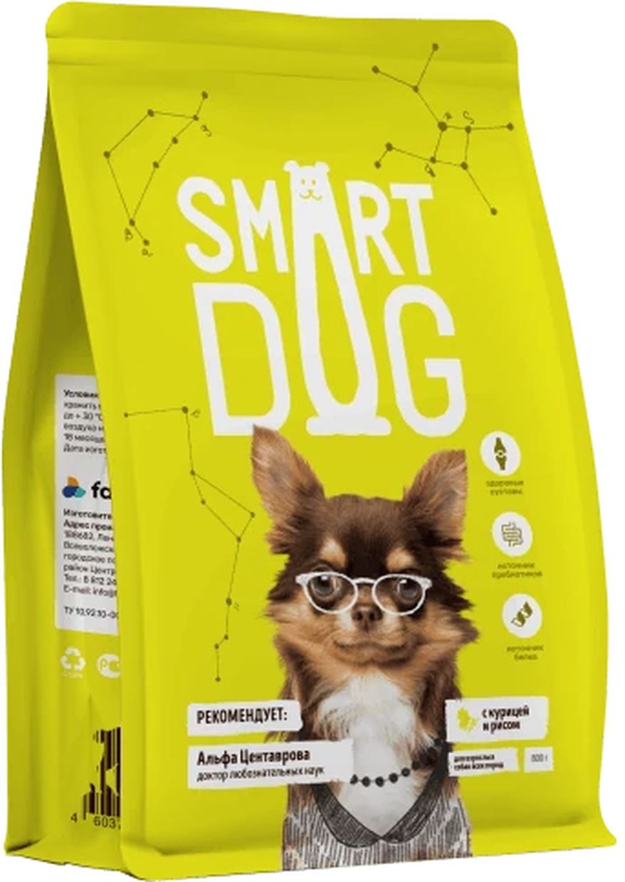 фото Сухой корм для собак smart dog smart dog, курица, рис, 0.8кг