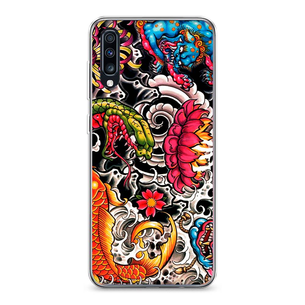 

Чехол на Samsung Galaxy A70 "Японское искусство", Красный;оранжевый;голубой, 28150-4