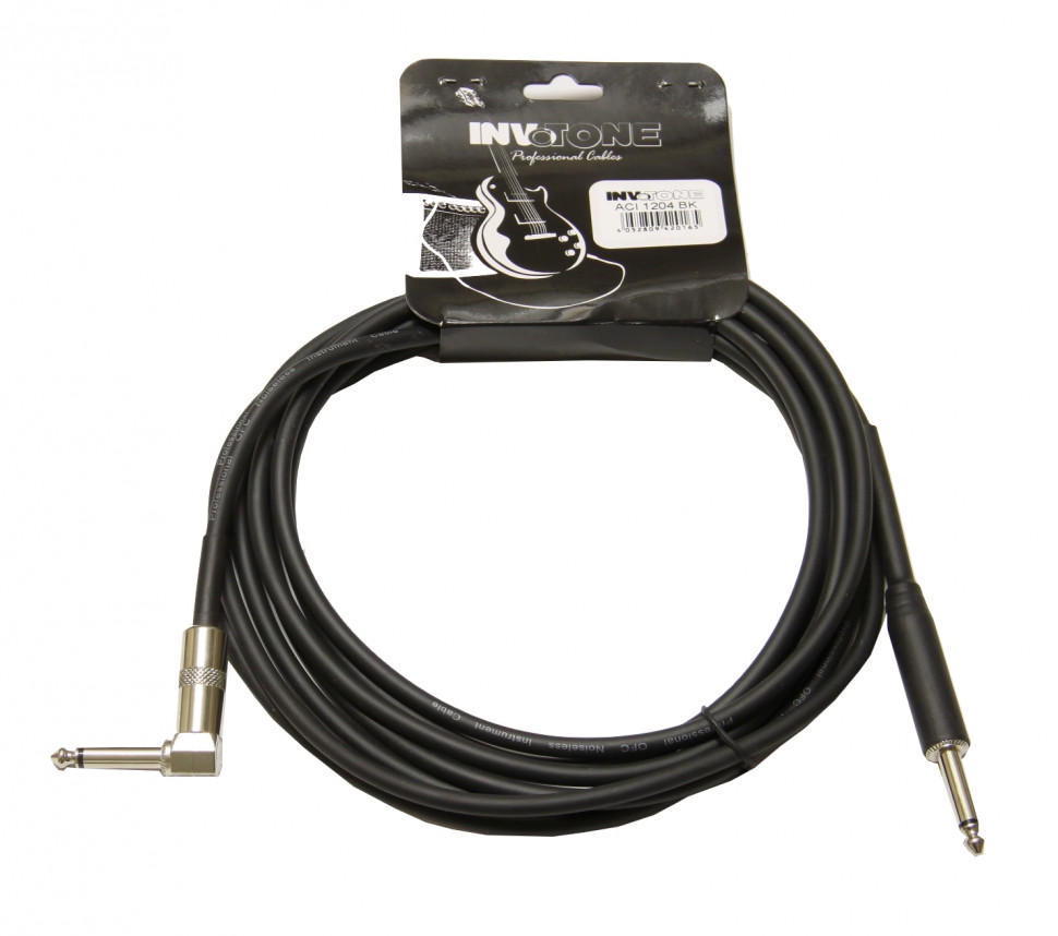 Invotone ACI1204/BK - инструментальный кабель, 6.3 mono Jack, угловой 4м, черный
