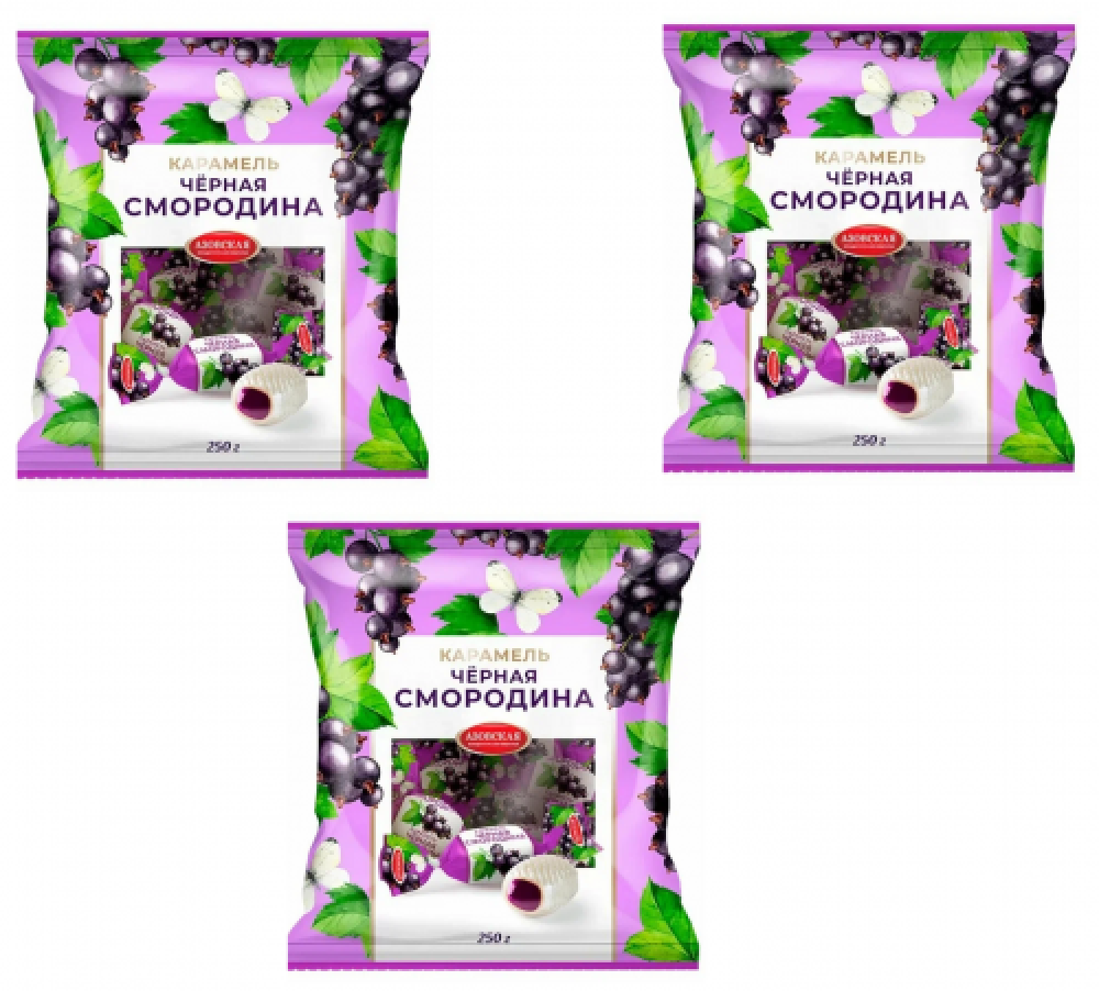 

Карамель Азовская КФ с фруктовой начинкой, черная смородина, 250 г х 3 шт