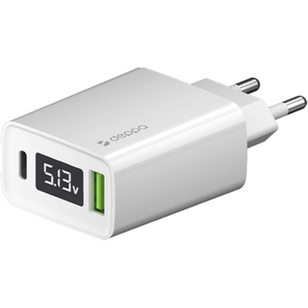 фото Сетевое зарядное устройство deppa power delivery qc 3.0 30вт usb a + type-c белое (11379)