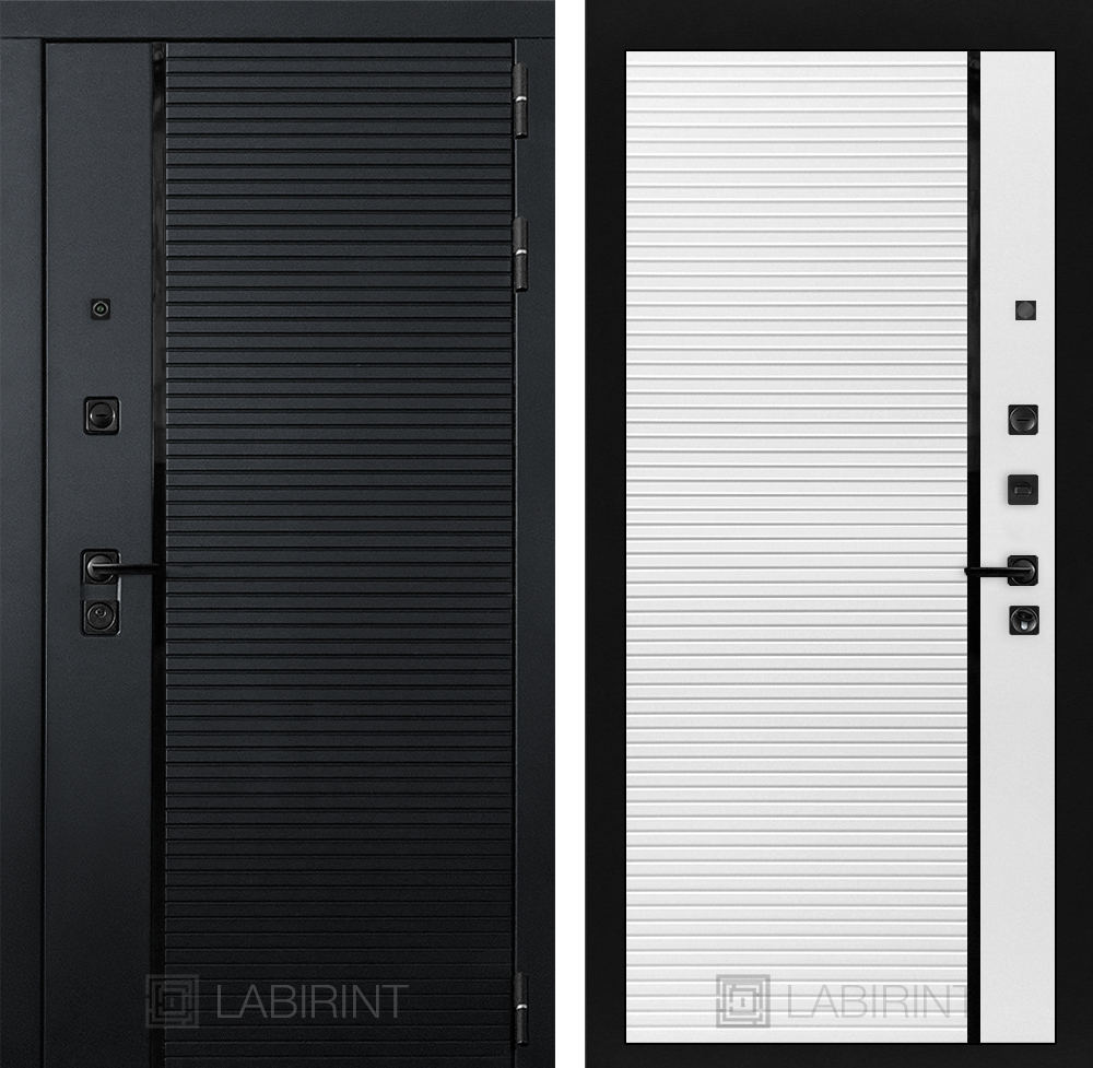 Входная дверь LABIRINT PIANO 880x2050 левая с панелью 22 цвет белый софт черная вставка блокнот планинг софт тач с тиснением
