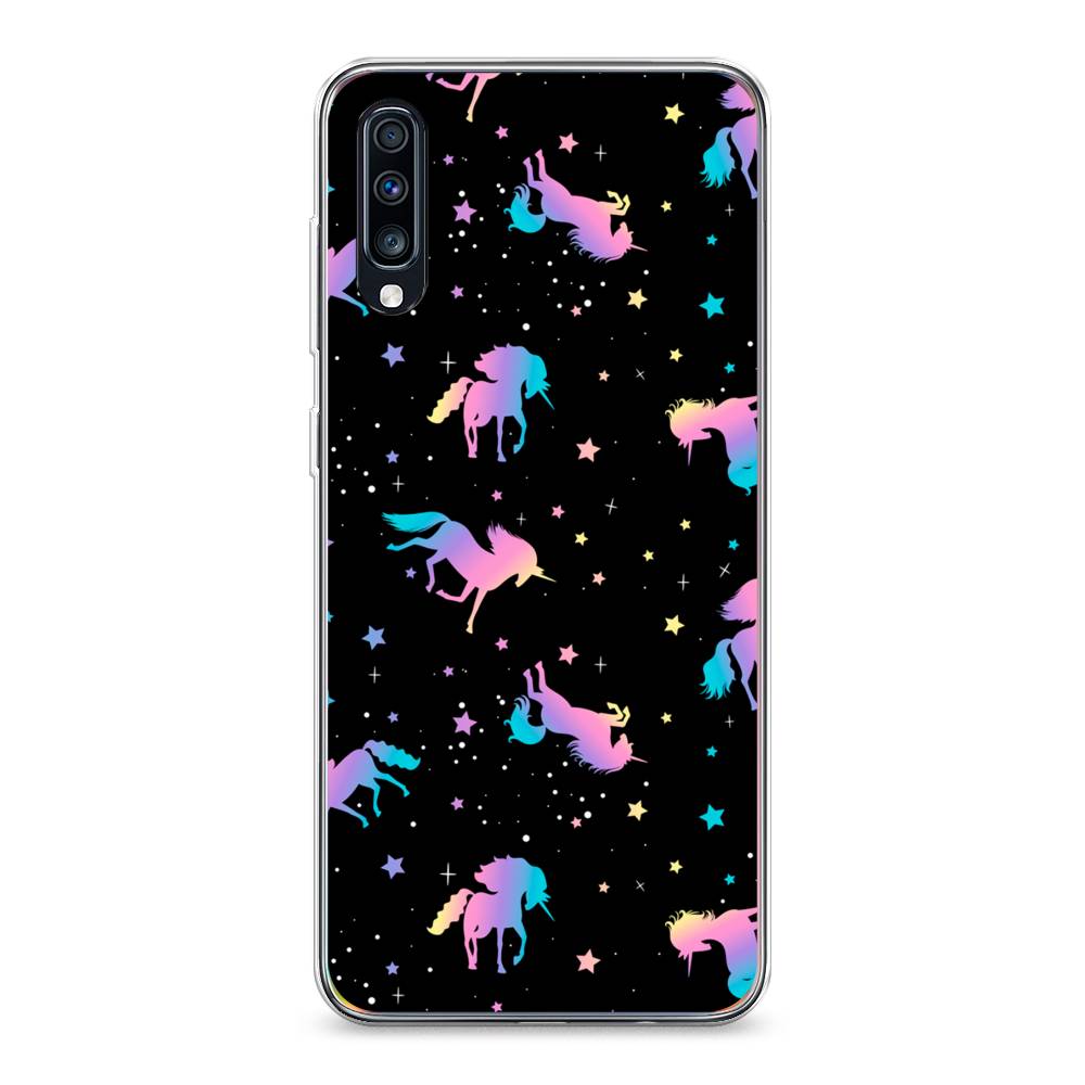 

Чехол на Samsung Galaxy A70 "Единороги градиент", Черный;розовый;голубой, 28150-1