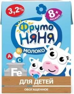 Молоко детское 2,5% ультрапастеризованное 200 мл ФрутоНяня с витаминами БЗМЖ с 8 месяцев