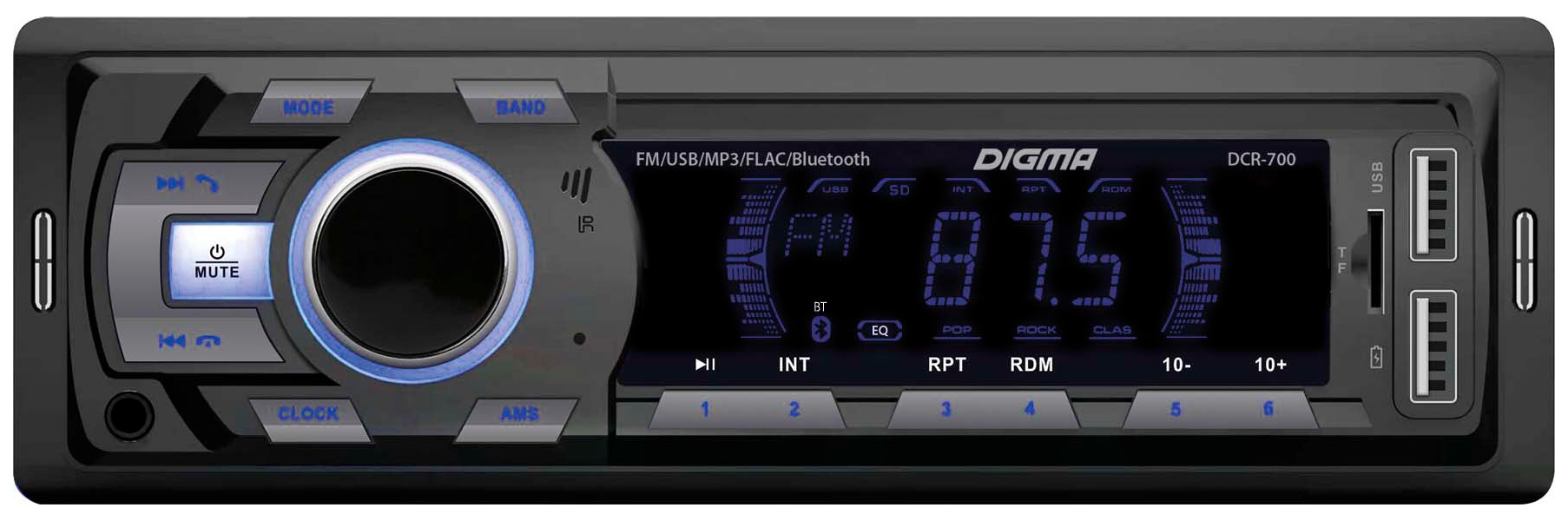 Автомагнитола Digma DCR-700 1DIN 4х50Вт