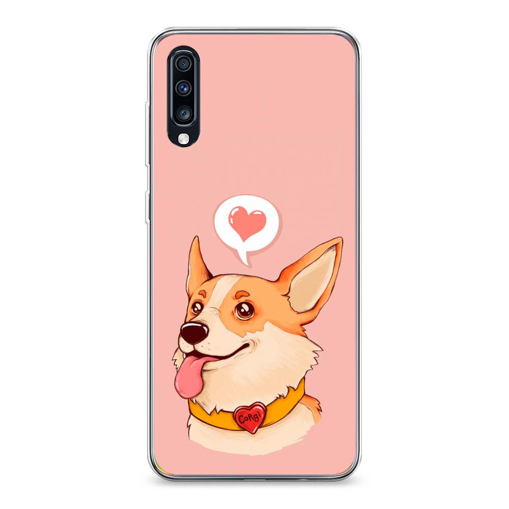 

Чехол на Samsung Galaxy A70 "Корги язык", Розовый;коричневый, 28150-1
