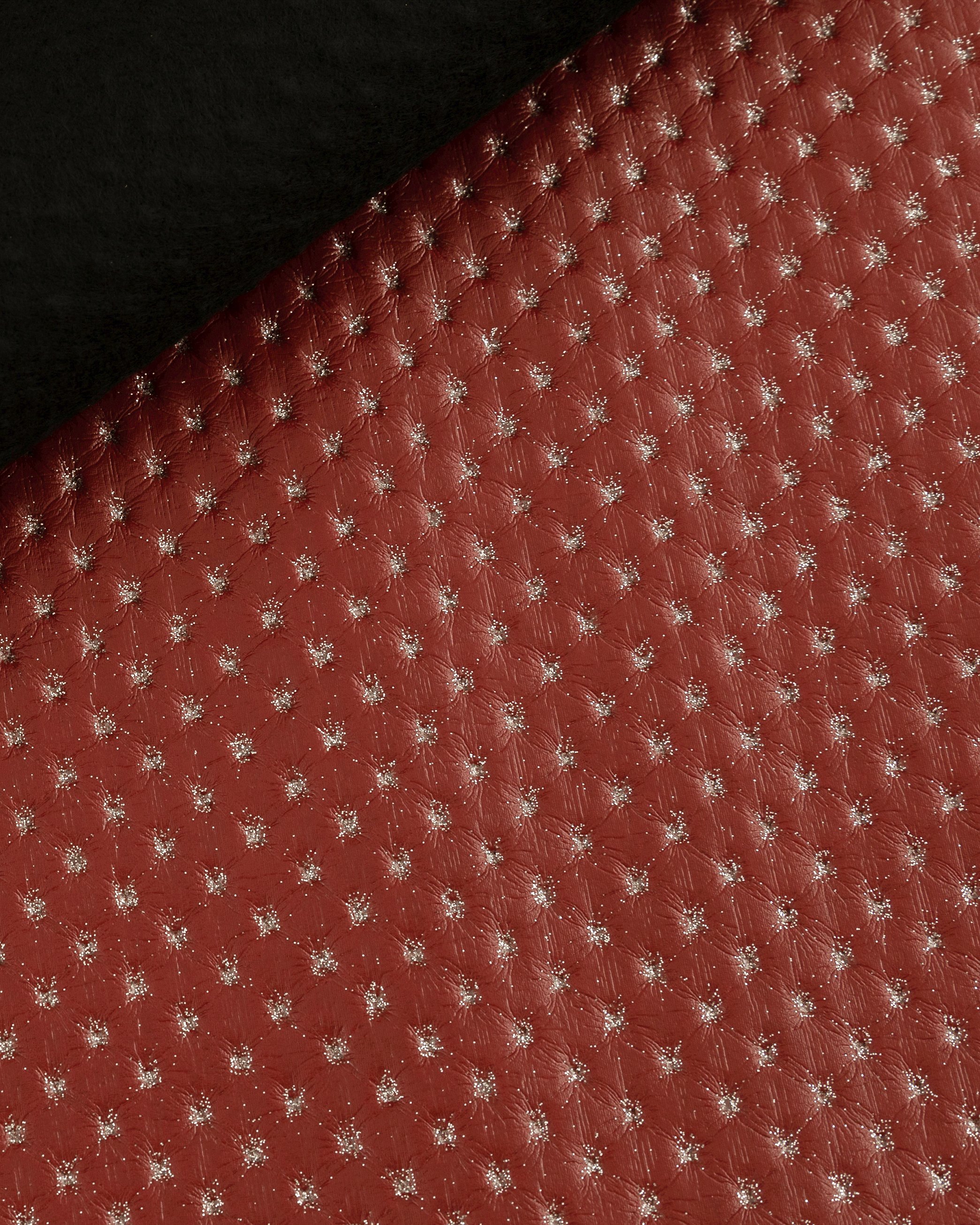Ткань мебельная Экокожа Крокус Шерри Красный с блёстками