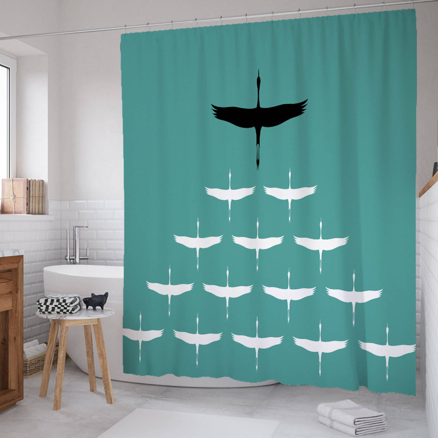 

Штора для ванной JoyArty "Клин лебедей" из сатена, 180х200 см с крючками, Зеленый, Клин лебедей