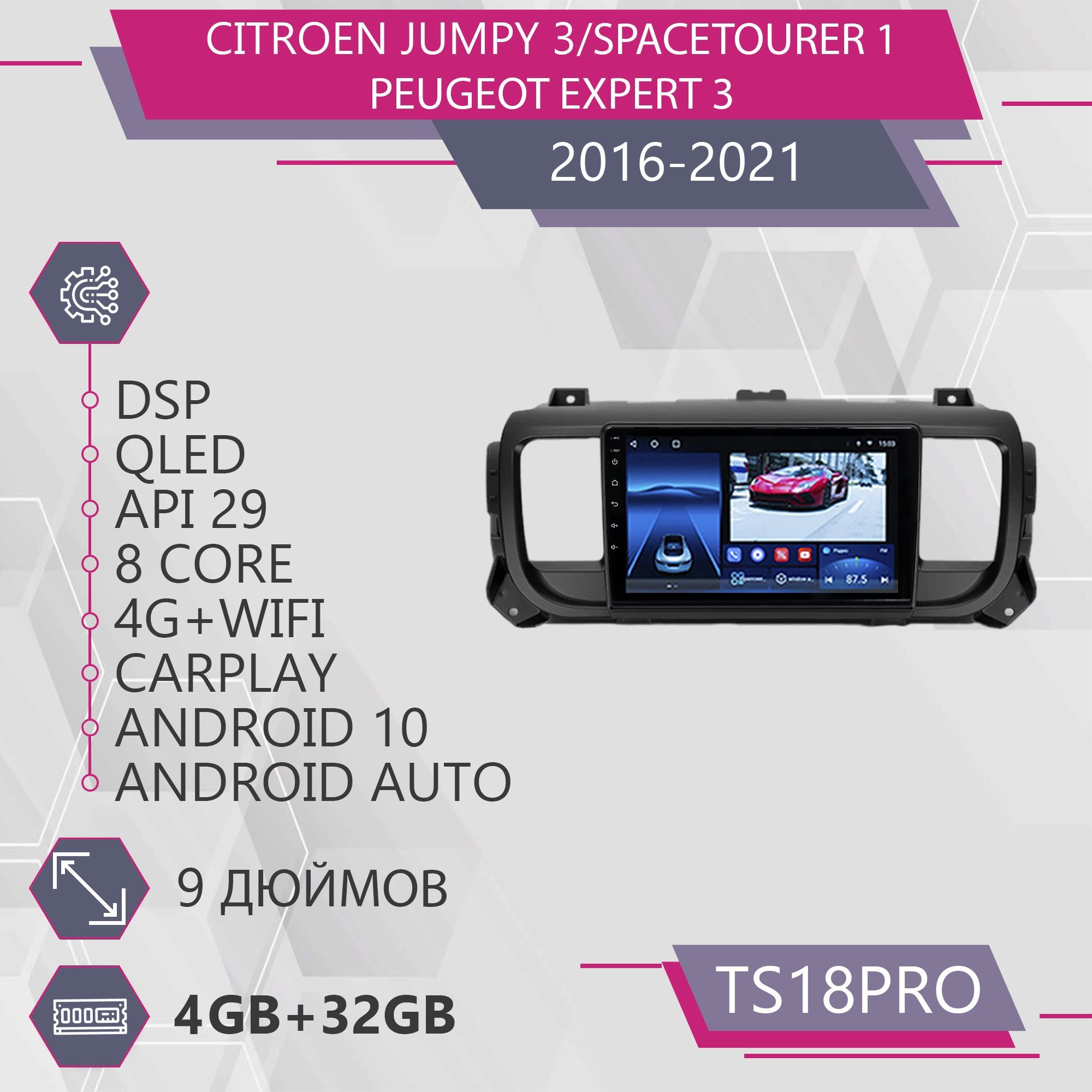 Магнитола Точка Звука TS18Pro для Citroen Jumpy 3 SpaceTourer / Ситроен 4+32GB 2din