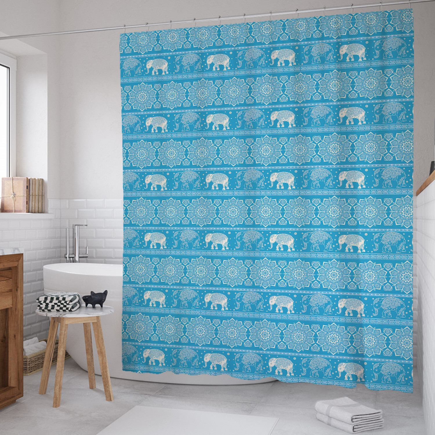 

Штора для ванной JoyArty "Восточный этнос" из сатена, 180х200 см с крючками, Голубой, Восточный этнос