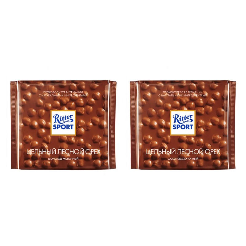 

Шоколад Молочный Ritter Sport с Цельным лесным орехом, 100 г х 2 шт