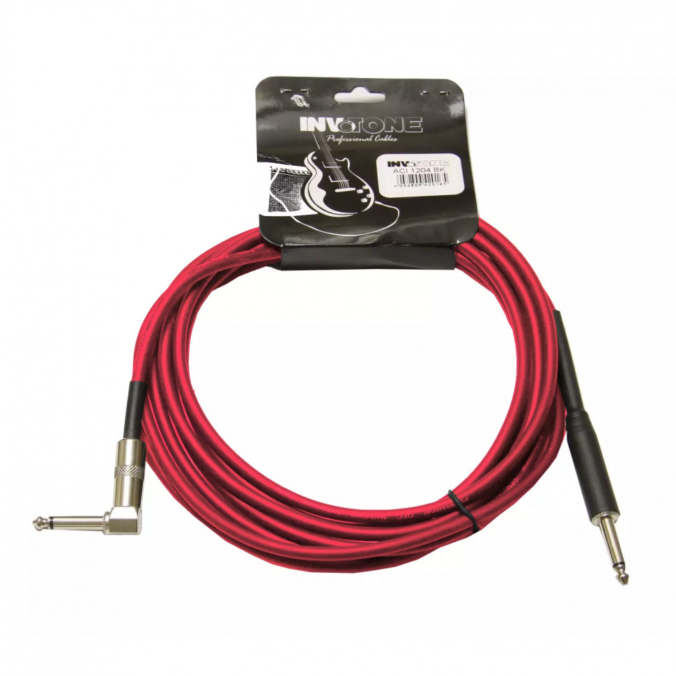 Invotone ACI1204R - инструментальный кабель 63 mono Jack угловой 4м красный 1084₽