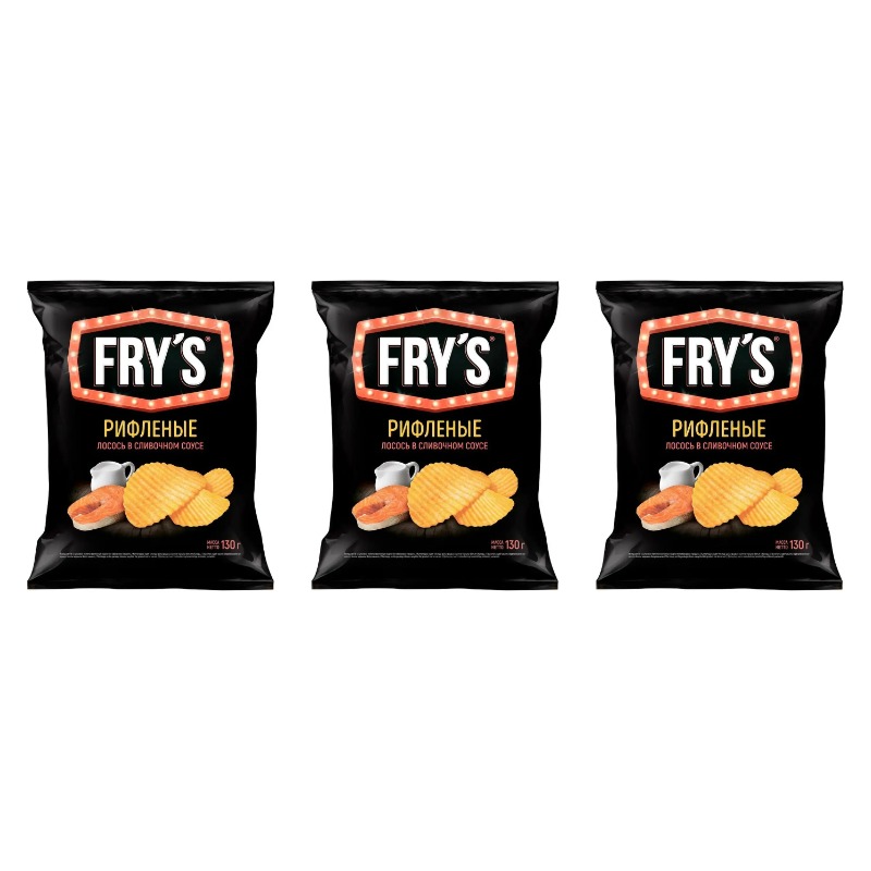 

Чипсы Frys Рифленые со вкусом Лосось в сливочном соусе, 130 г х 3 упаковки