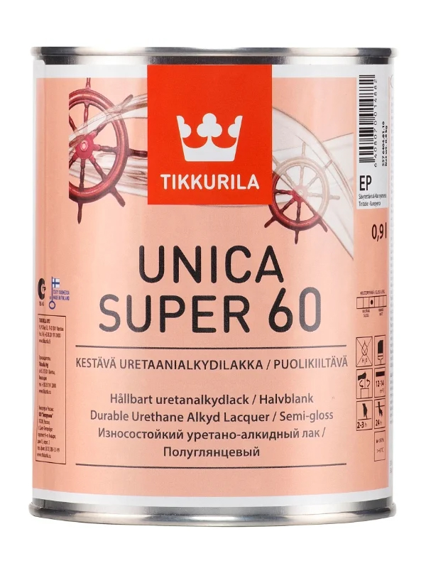 фото Лак яхтный tikkurila unica super 60 износостойкий уретано-алкидный 0,9 л