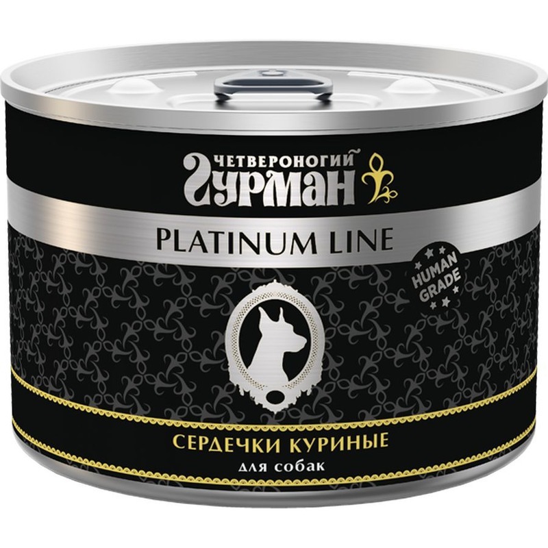 фото Влажный корм для собак четвероногий гурман platinum line, сердечки куриные, 6шт, 525г