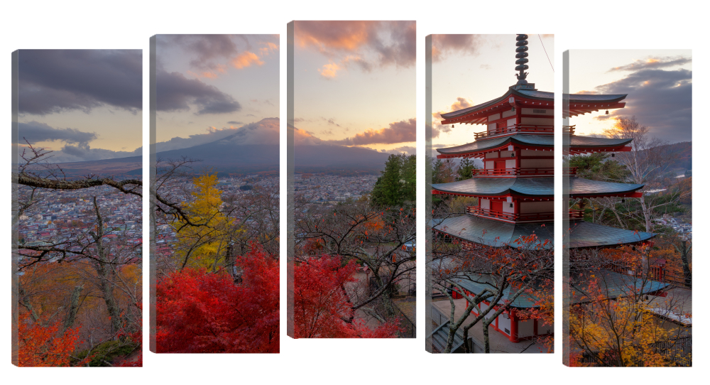 

Большая модульная картина Япония Mountains Mount Fuji Pagodas Autumn. PR-1517 191x98см