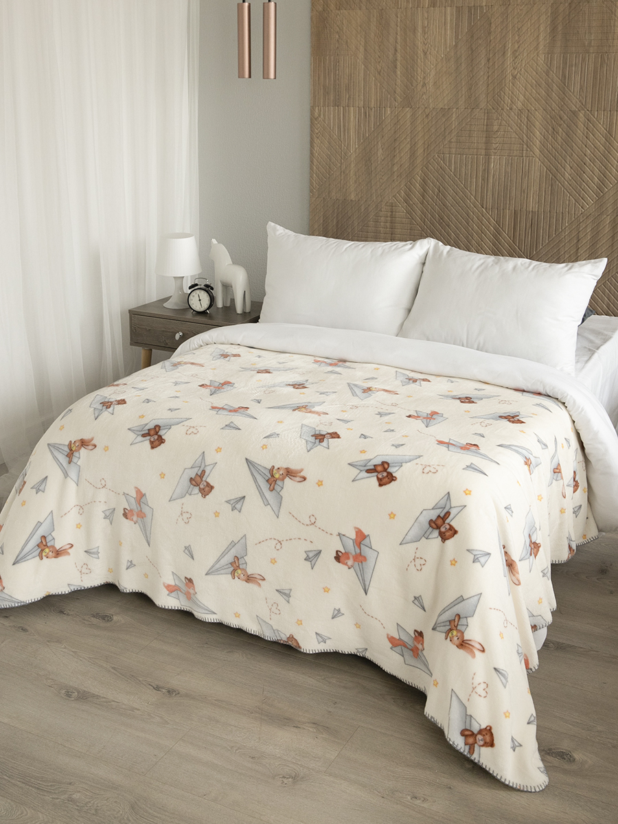 Плед плюшевый Baby Nice 150х200 см на кровать Самолетики бежевый 1216₽
