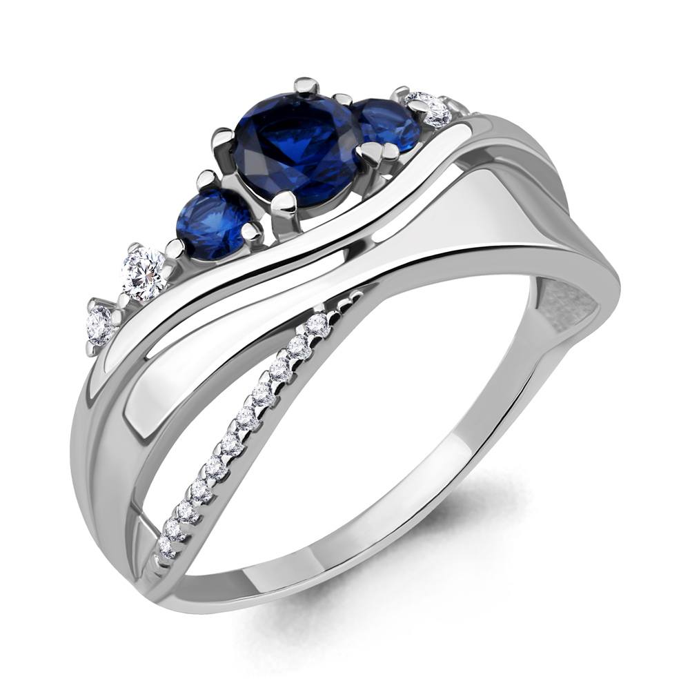 

Кольцо из серебра с фианитом/сапфиром искусственным р. Aquamarine 64842Б, 64842Б_925_р