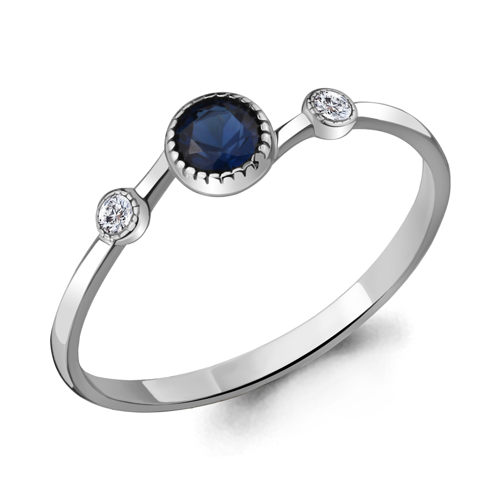 

Кольцо из серебра с фианитом/сапфиром искусственным р. Aquamarine 68039Б, 68039Б_925_р