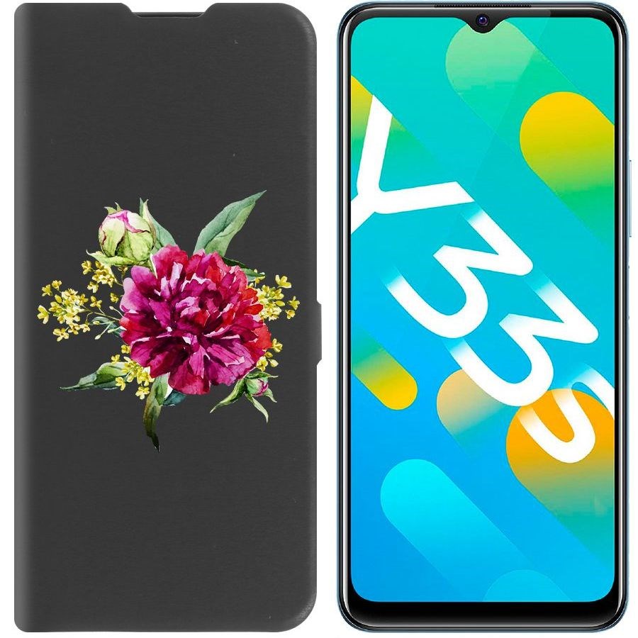 

Чехол-книжка Eco Book для Vivo Y33s Цветочная акварель, Черный