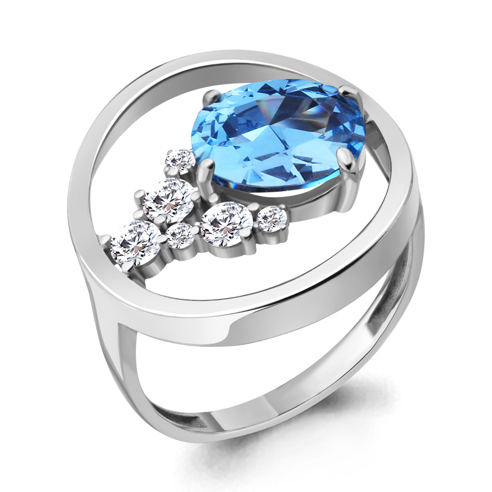 

Кольцо из серебра с топазом искусственным/фианитом р. Aquamarine 6935392А, 6935392А_925_р