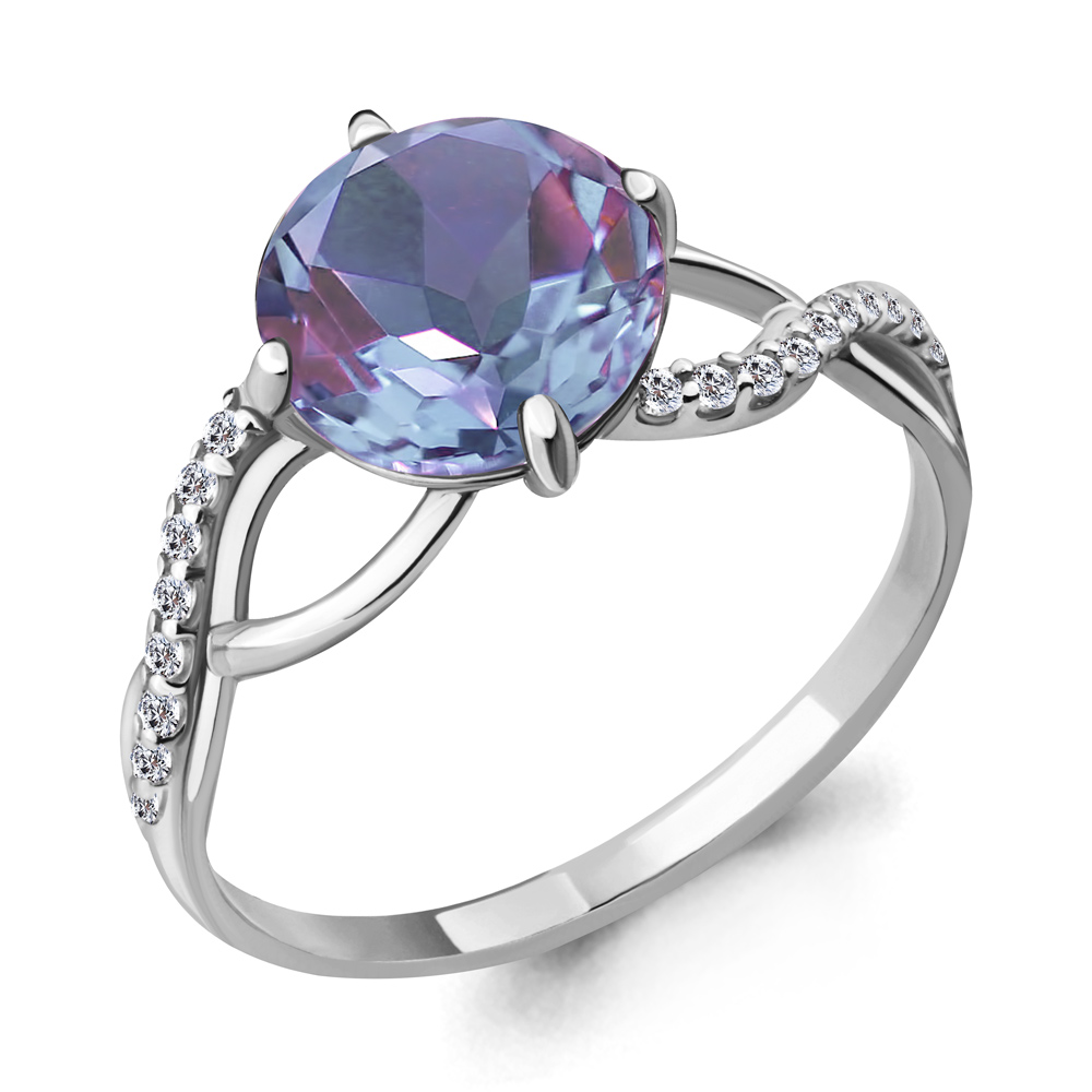 

Кольцо из серебра с алекситом искусственным/фианитом р., Aquamarine 6547225А, 6547225А_925_р
