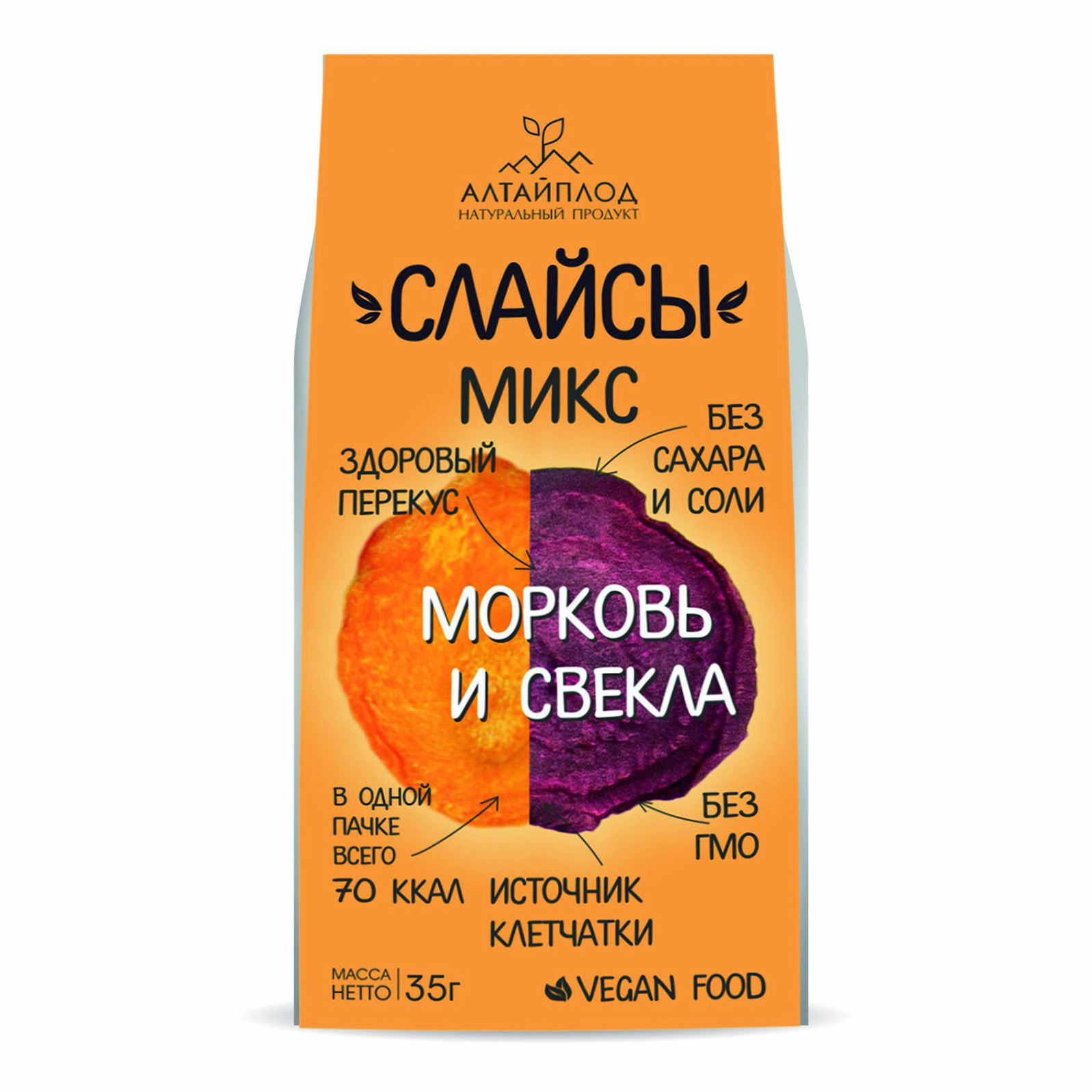 

Снеки овощные АлтайПлод Слайсы морковь-свекла 35 г