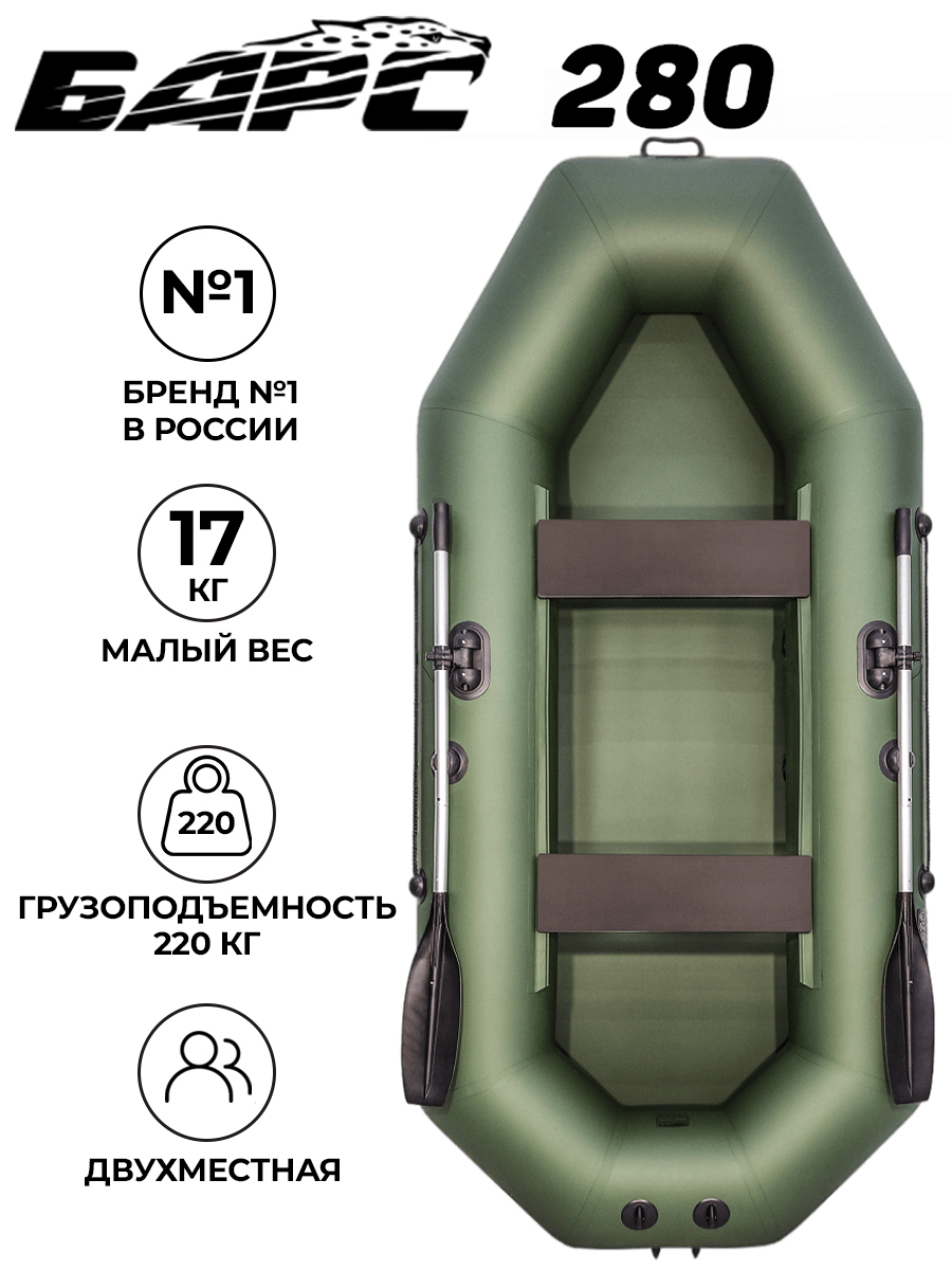 

Лодка ПВХ моторно-гребная Барс 280, зеленый, Барс-280