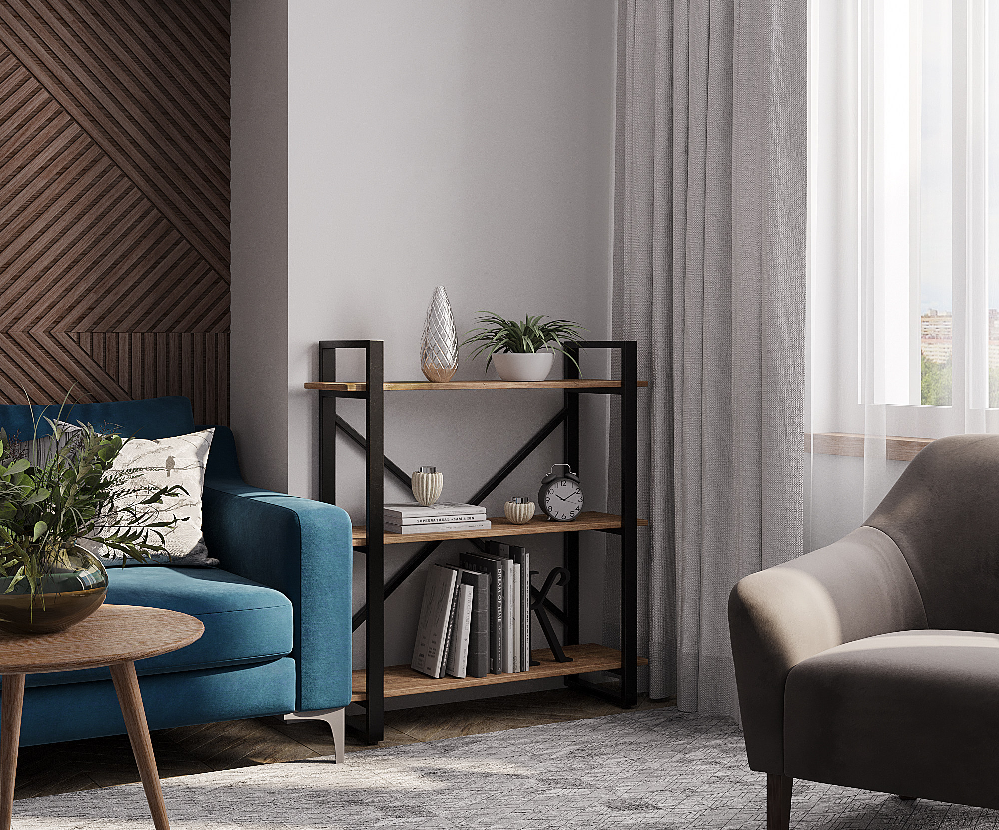 

Стеллаж лофт A1 HOME Stefan 3 полки (98х90х31) дуб канзас, Коричневый, Stefan-3