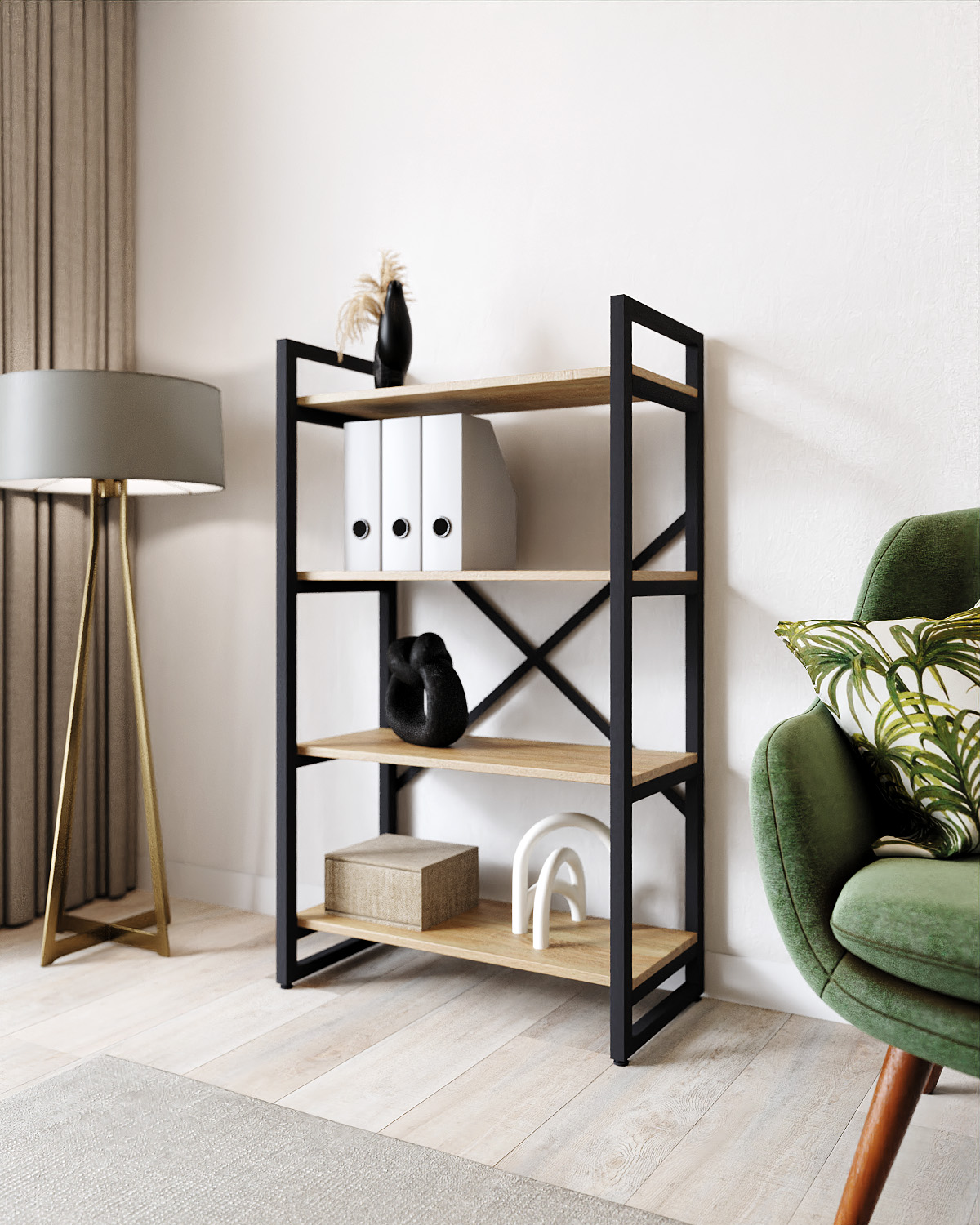 Стеллаж A1 HOME Bruno 4 полки (117х68х34) Дуб Небраска