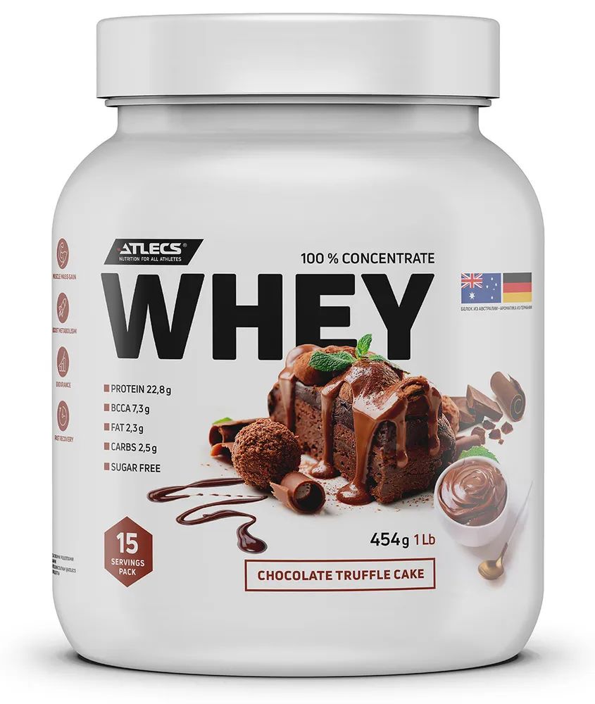 Atlecs Whey Protein 454 g,  (шоколадный торт)