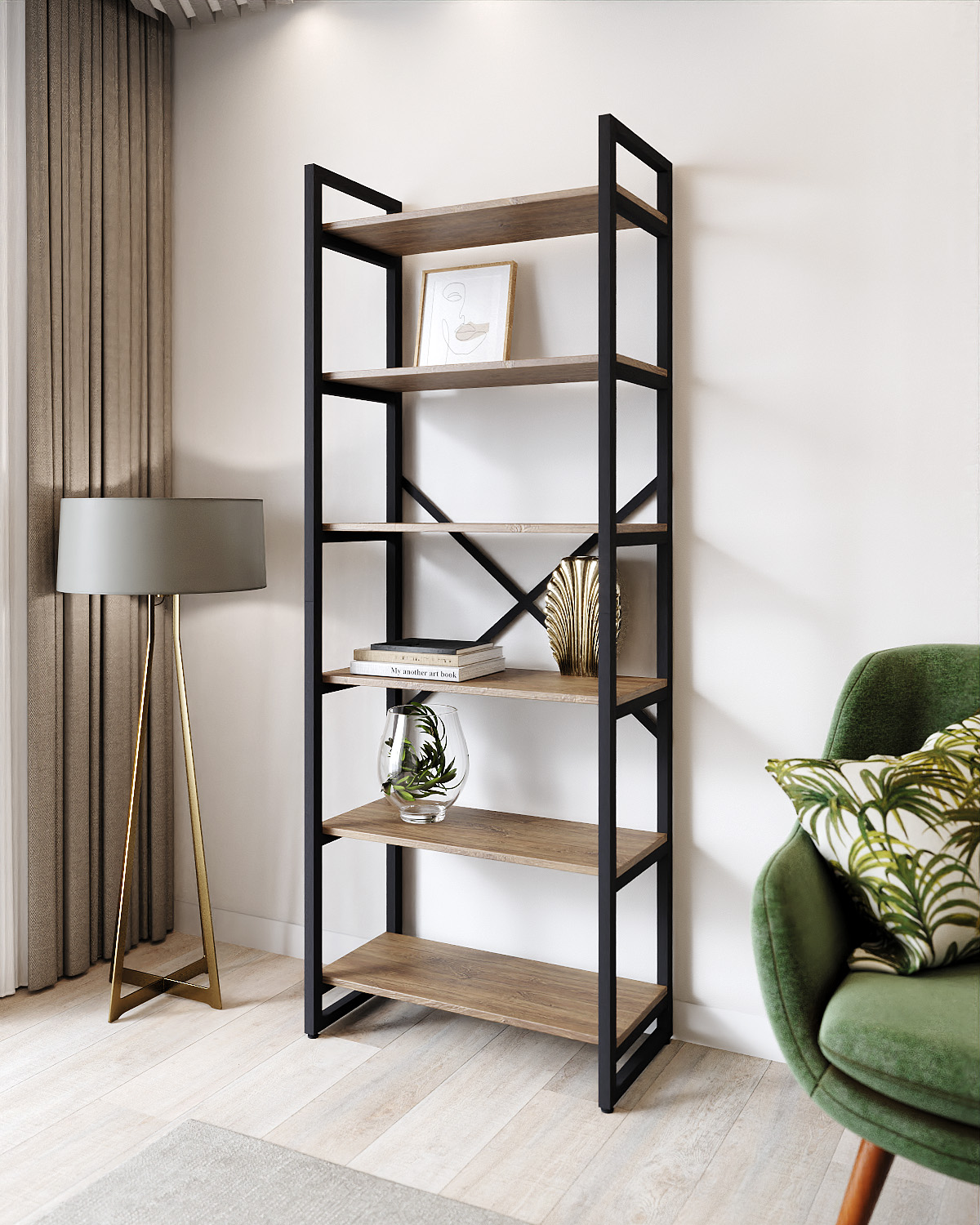 

Стеллаж A1 HOME Bruno 6 полок (180х68х34) Дуб Канзас, Коричневый, BRUNO_Kanzas-6