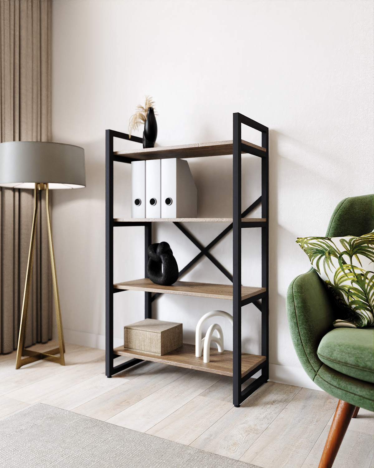

Стеллаж A1 HOME Bruno 4 полки (117х68х34) Дуб Канзас, Коричневый, Bruno