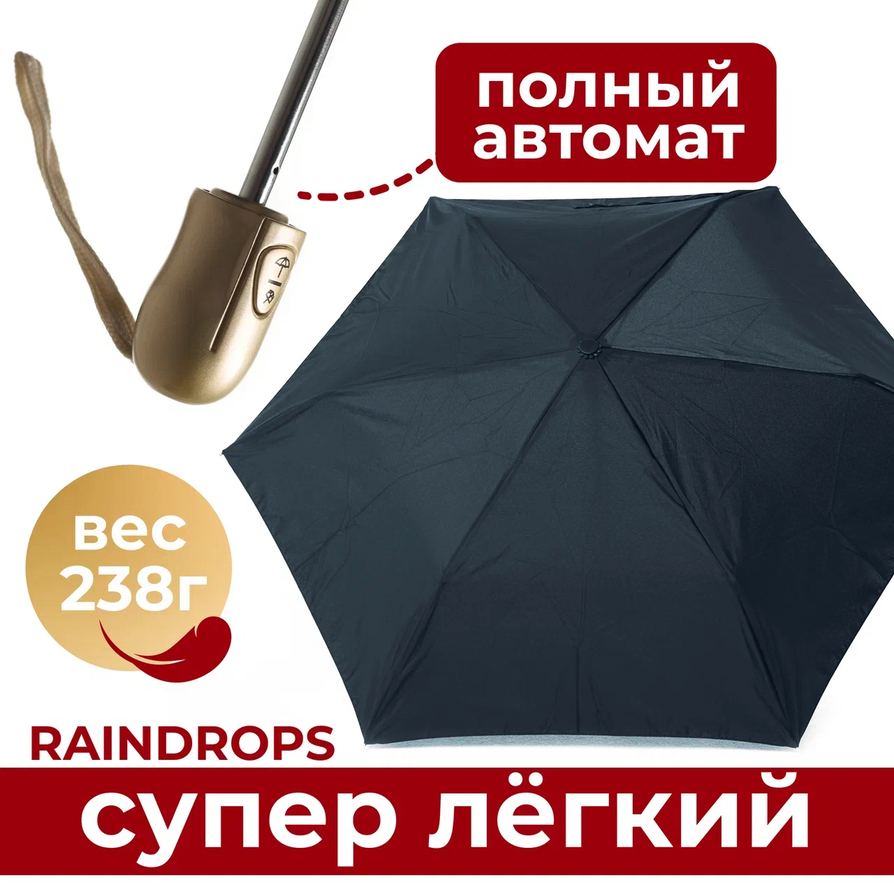 Зонт унисекс Raindrops RDH05733620 черный