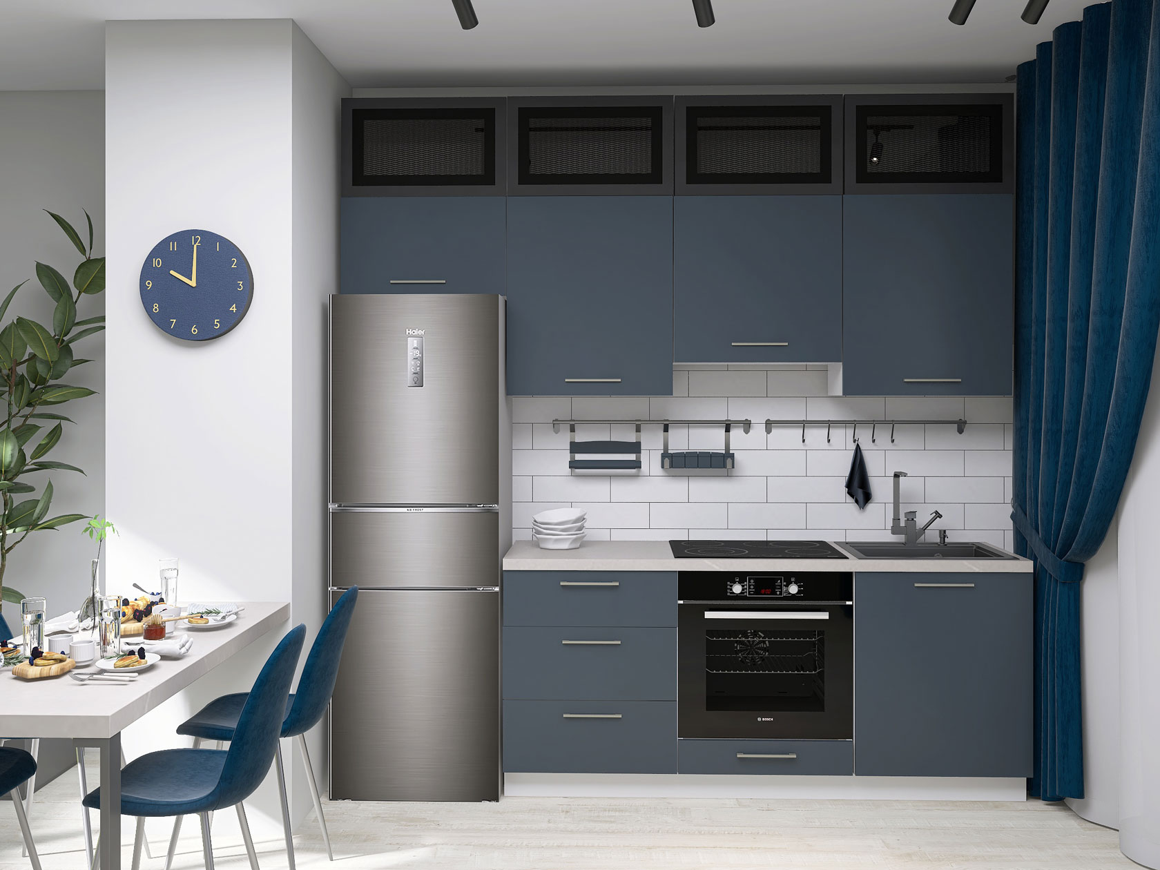 

Кухонный гарнитур СВ-Мебель Модерн 240 см Белый / Черный матовый / Океания