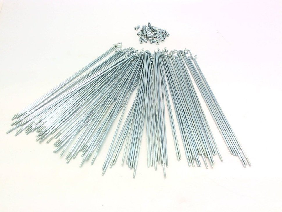 

Спицы оцинкованные 2,0мм 14GX292мм с ниппелями 1/2", 144 шт., Серебристый