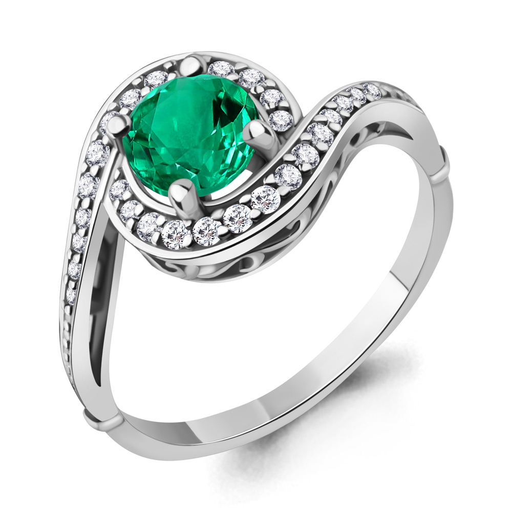 

Кольцо из серебра с изумрудом искусственным/фианитом р., Aquamarine 63985Г, 63985Г_925_р