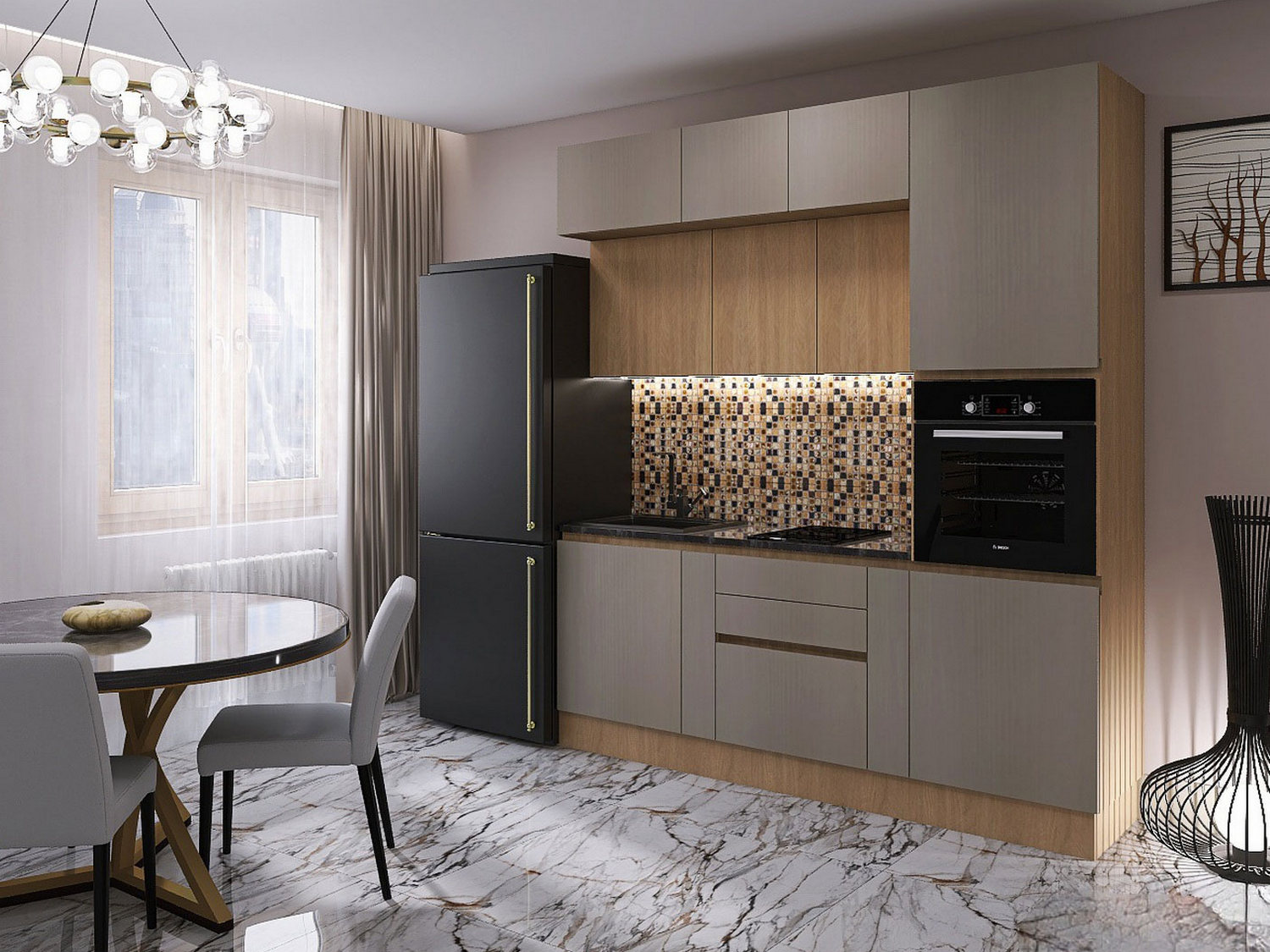 

Кухонный гарнитур СБК Женева 210 см Дуб Палермо / Серый камень